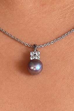 Deep Lavender Luster Pearl Pendant Necklace in 925 Sterling Silver with Chain